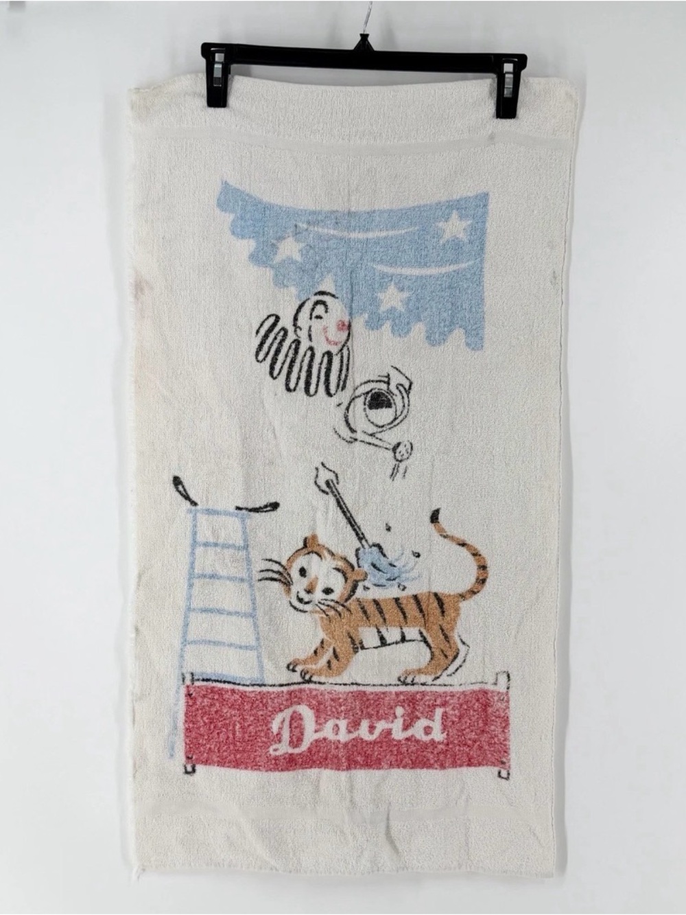 Unbranded One Size Vintage 1950s Circus Bath Towel “David” Clown Tiger - AS IS